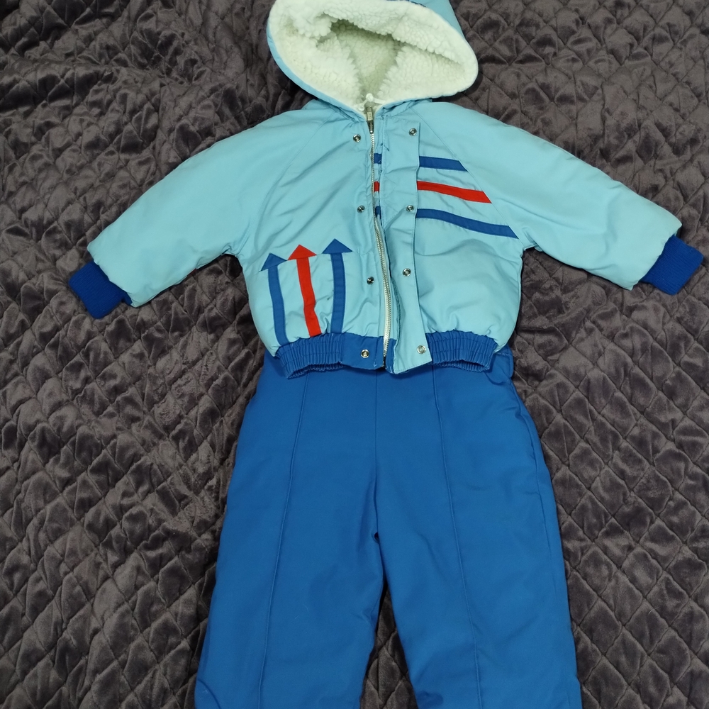 Vintage Tini Tots Blue Hooded Winter Snowsuit 2T